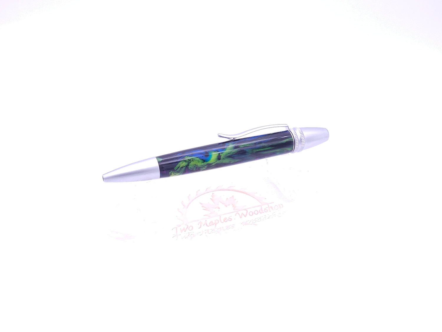 Polaris Satin Nickel Ballpoint Pen | Northern Lights DiamondCast Resin