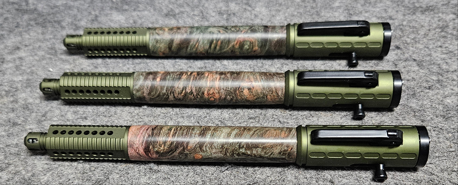 Semi-Auto Bolt Action Ballpoint Pen in OD Green with Triple Dyed Maple Burl