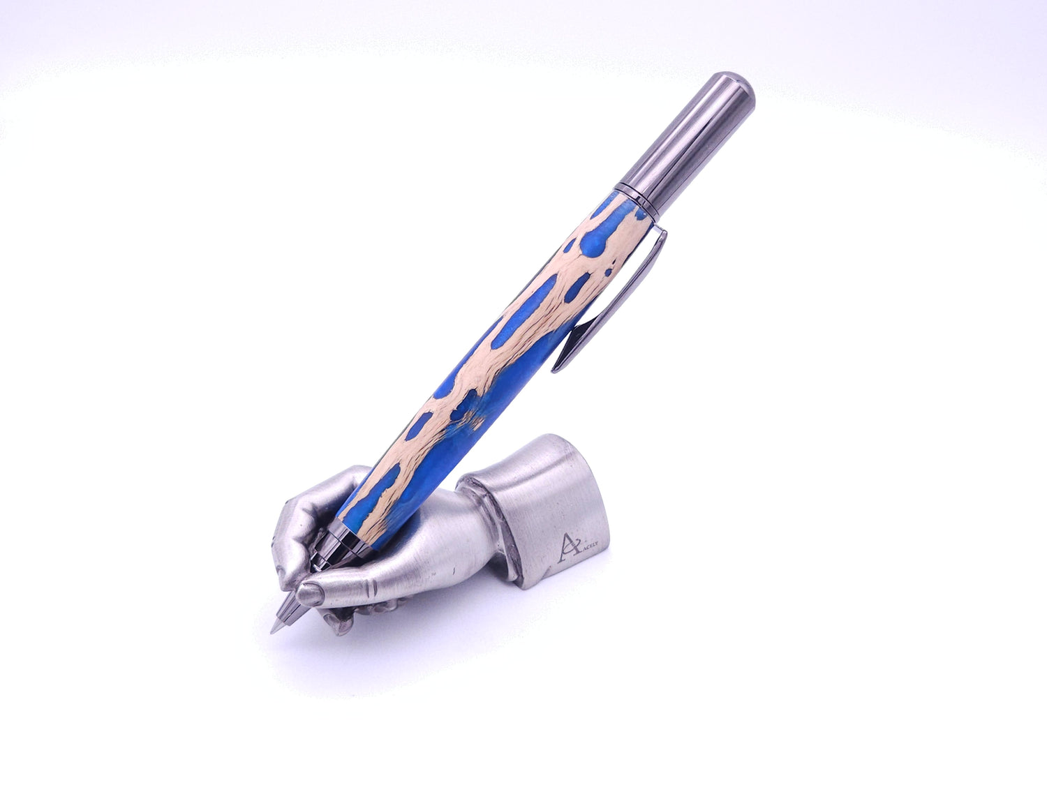 Rollester Gun Metal Rollerball Pen | Hybrid Cholla Cactus in Blue Resin